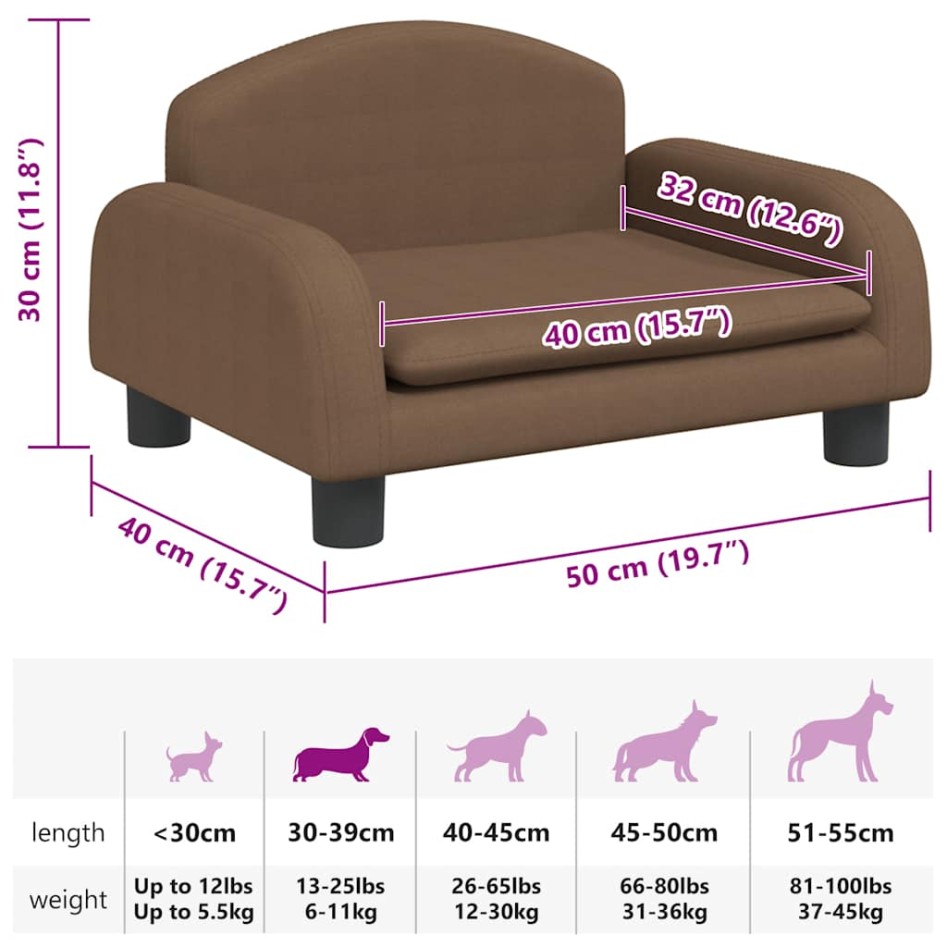 Cama para perros de tela marrón 50x40x30