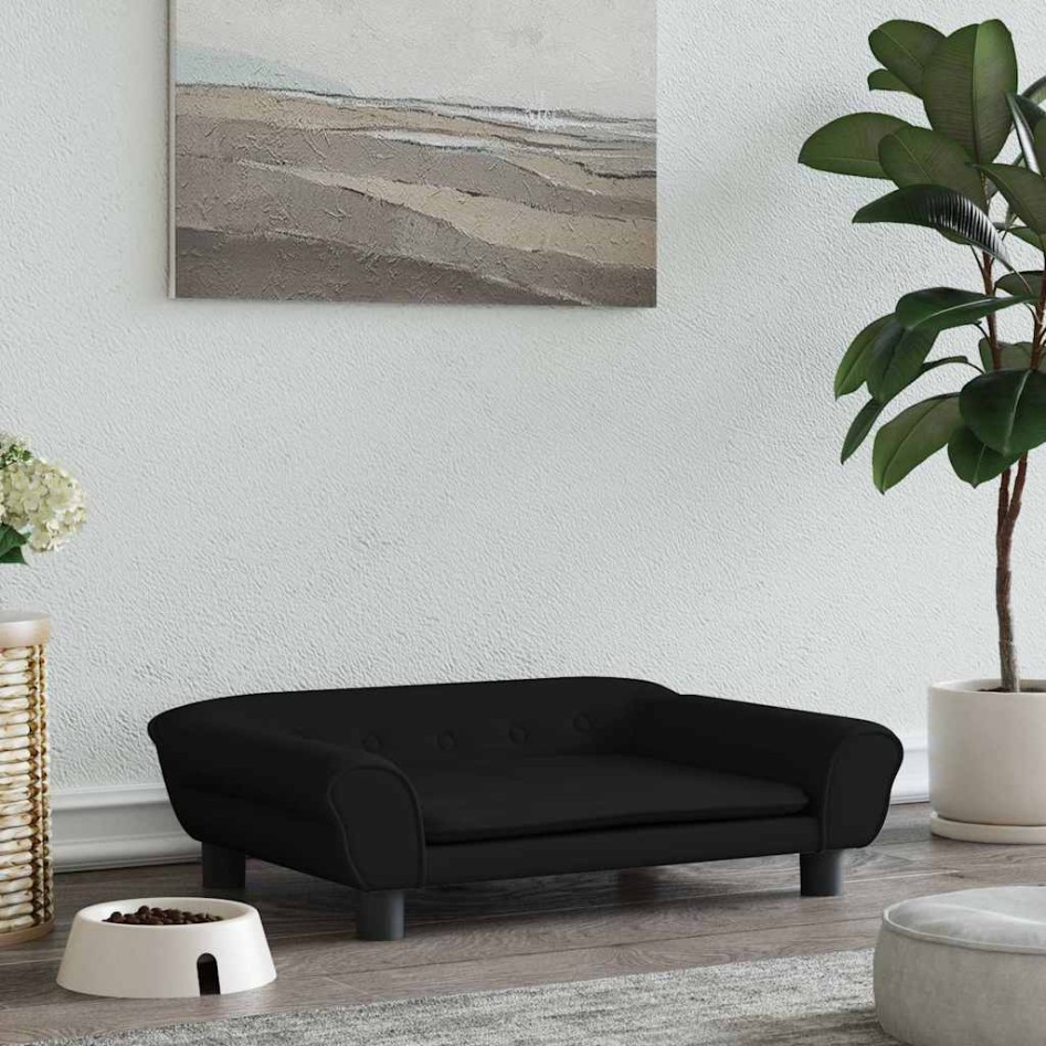 Cama para perros de terciopelo negra 70x48x22
