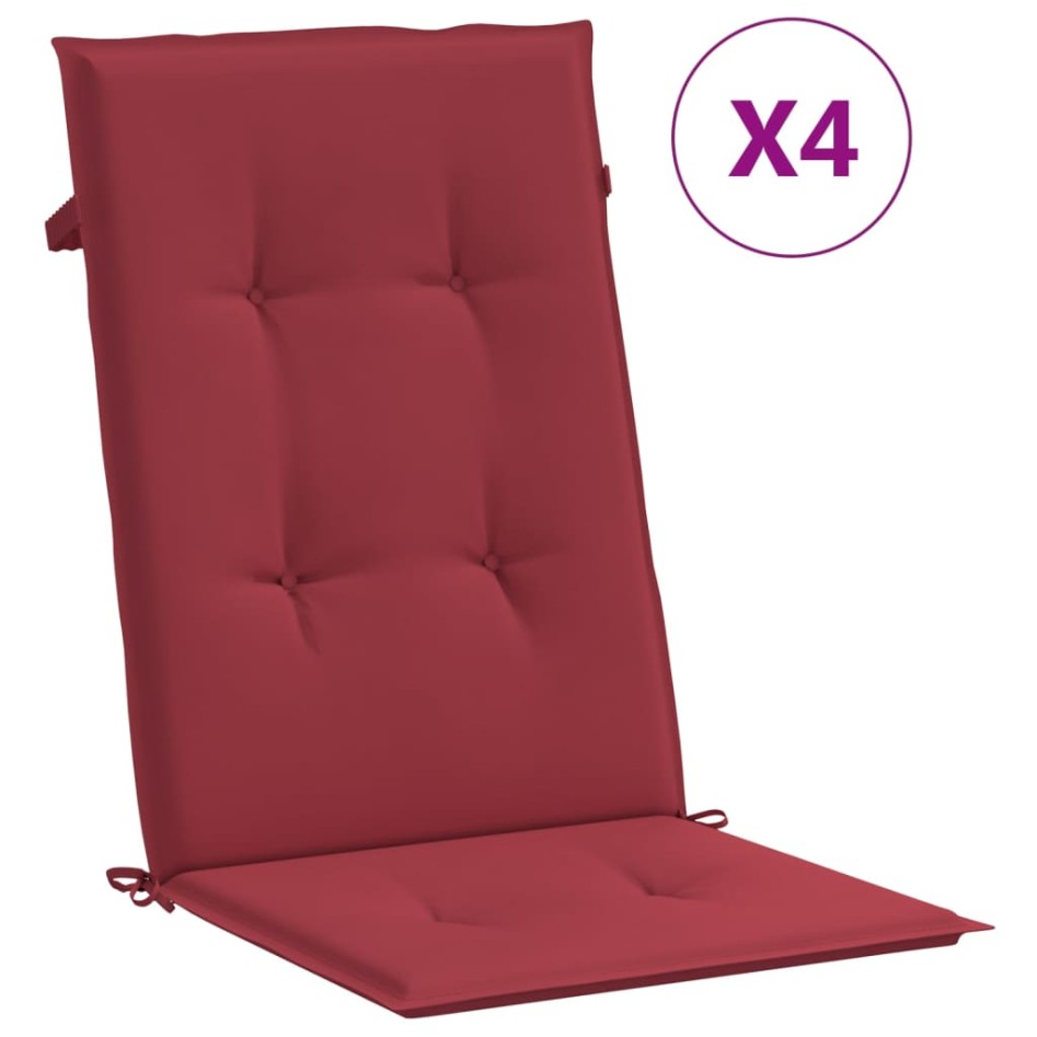 Cojín silla de jardín respaldo alto 4 uds tela rojo 120x50x3