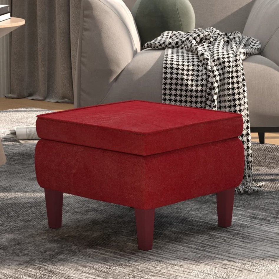 Taburete con patas de madera terciopelo rojo