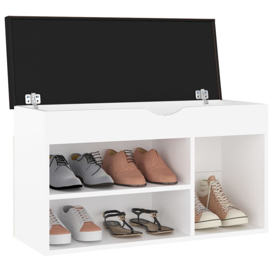 Banco zapatero con cojín madera ingeniería blanco 80x30x47