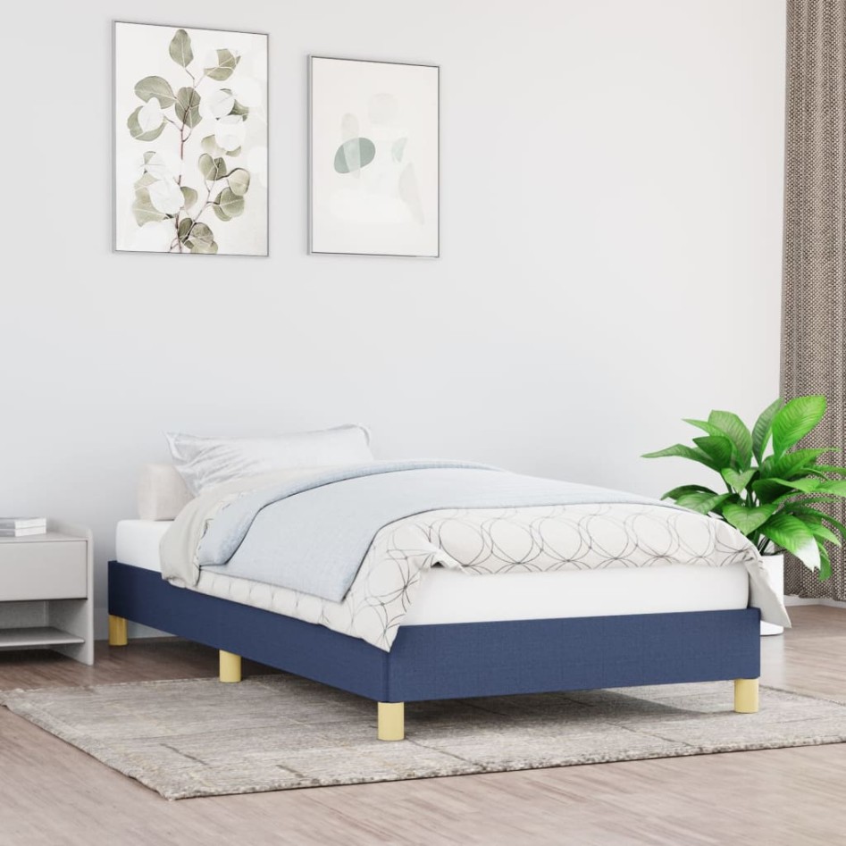 Estructura de cama sin colchón tela azul 90x190