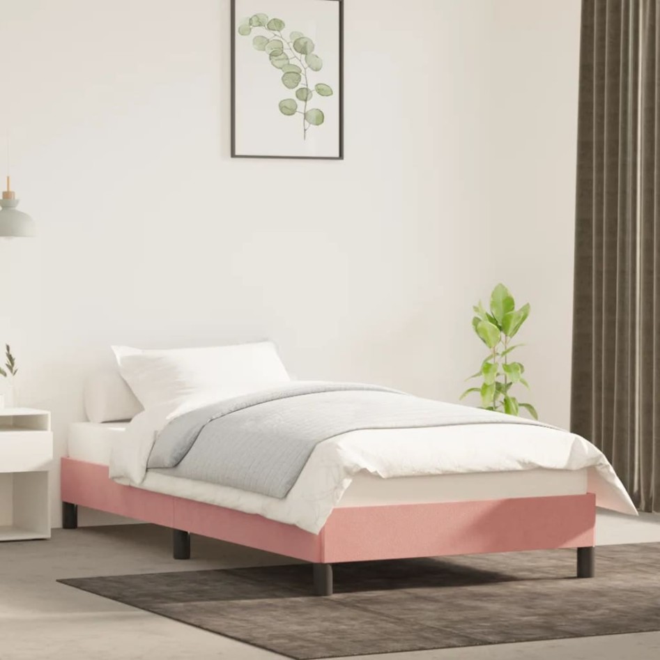 Estructura de cama sin colchón terciopelo rosa 80x200