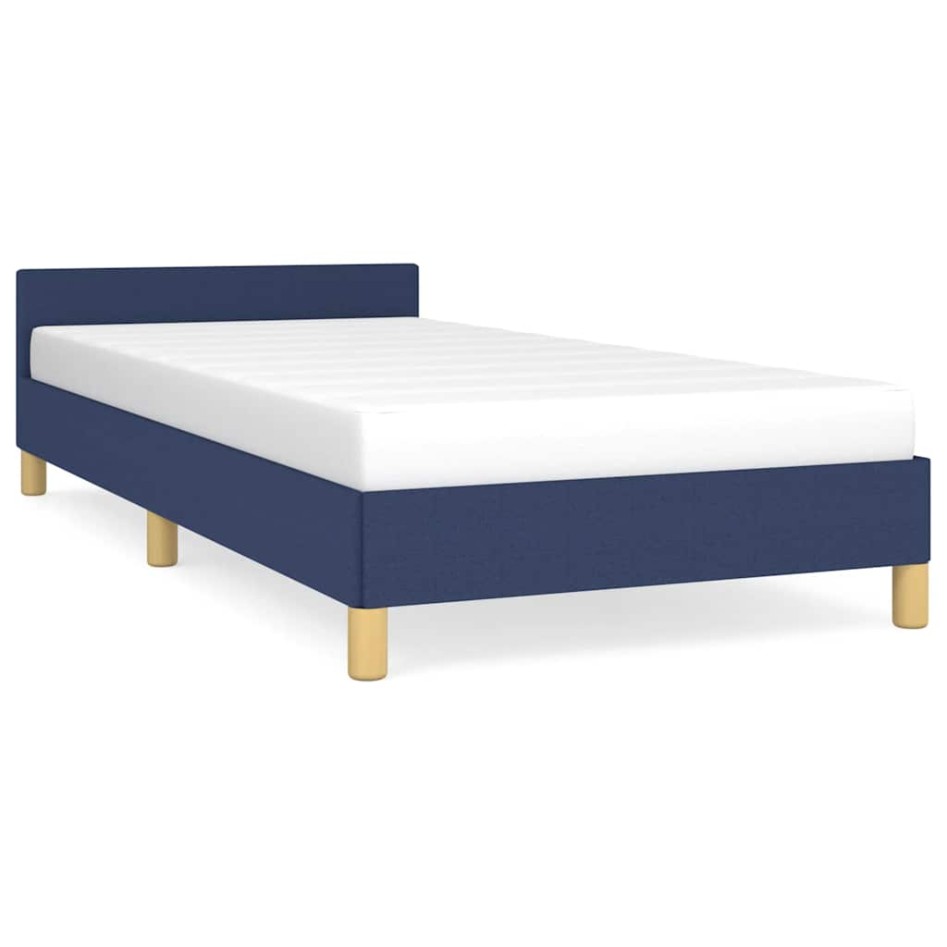 Estructura de cama con cabecero sin colchón tela azul 90x200