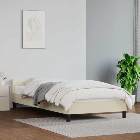 Estructura de cama con cabecero sin colchón crema 90x190