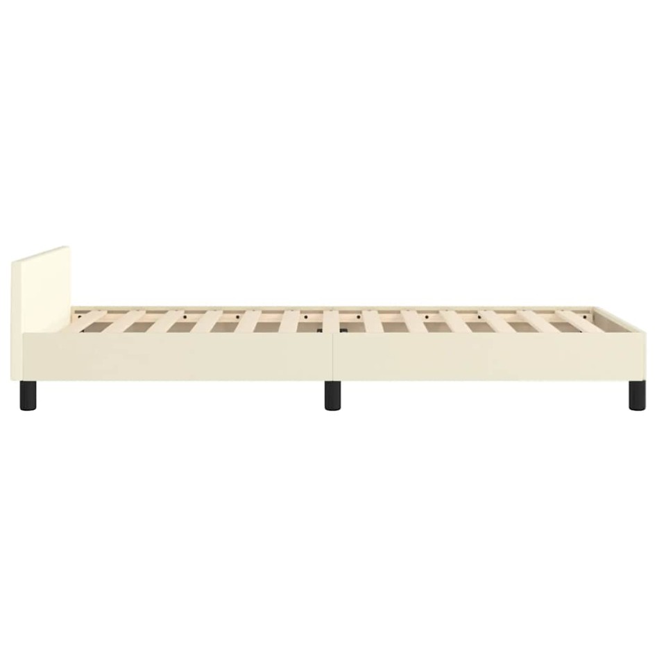 Estructura de cama con cabecero sin colchón crema 90x190