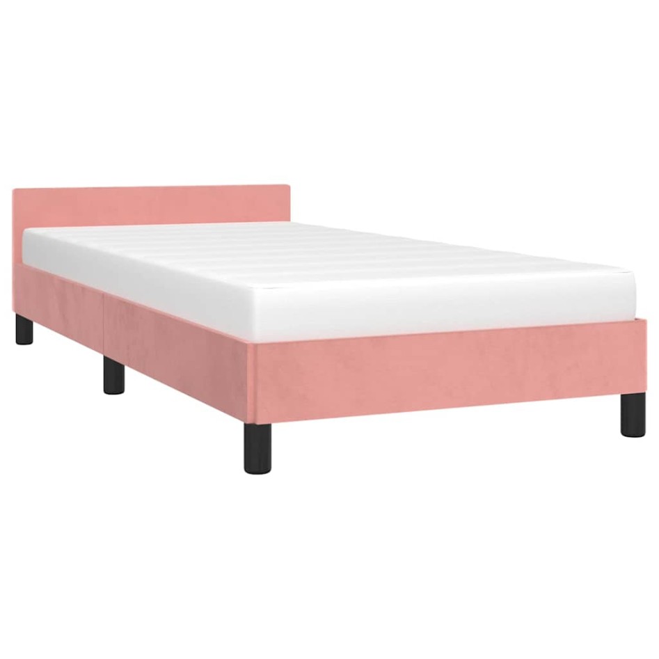 Cama con cabecero sin colchón terciopelo rosa 100x200