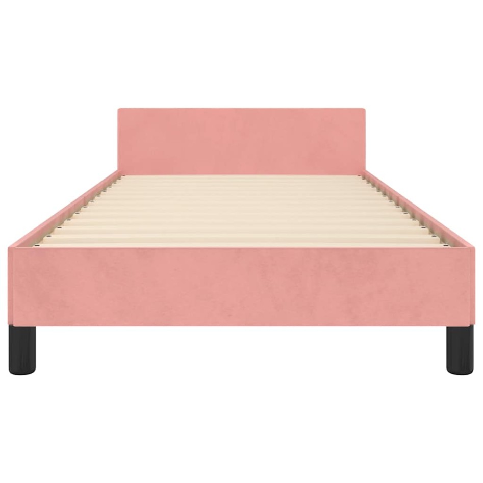 Cama con cabecero sin colchón terciopelo rosa 100x200
