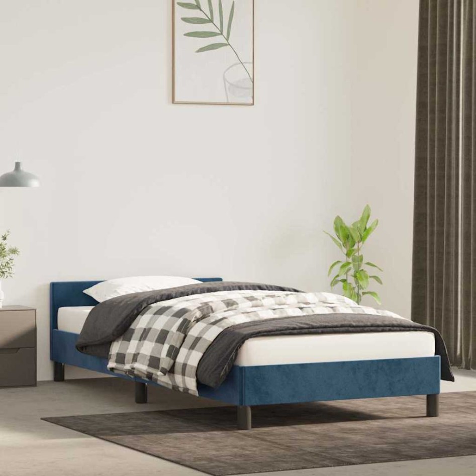 Estructura de cama sin colchón terciopelo azul oscuro 80x200