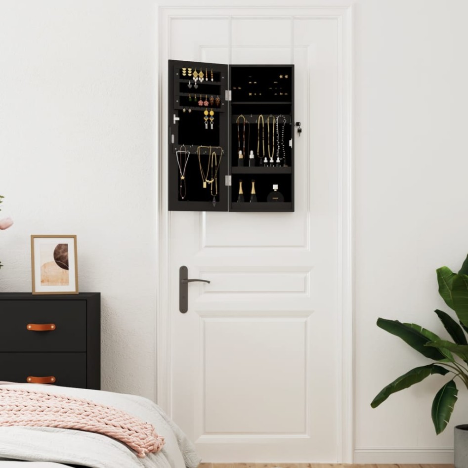 Espejo con joyero de pared negro 30x8,5x67