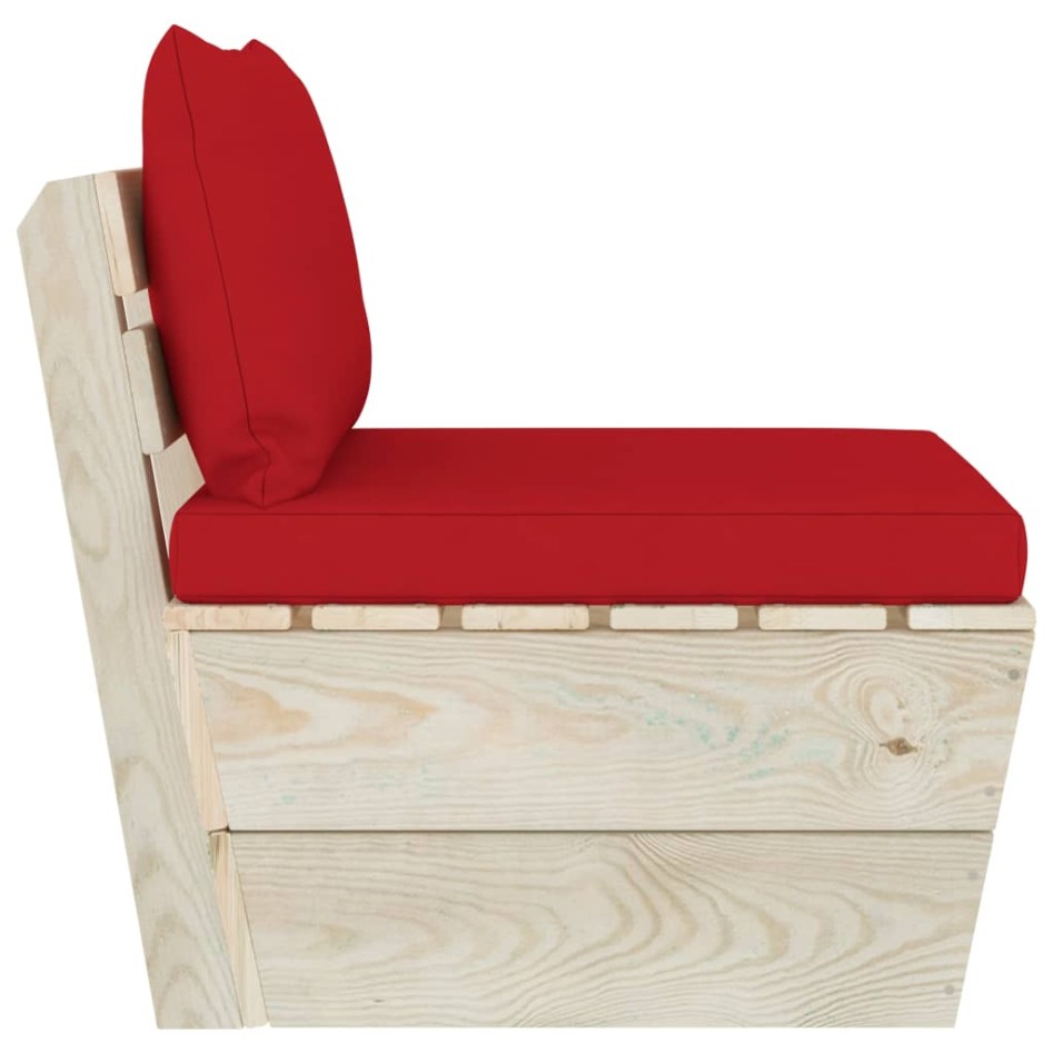 Sofá central de palets jardín cojines madera abeto