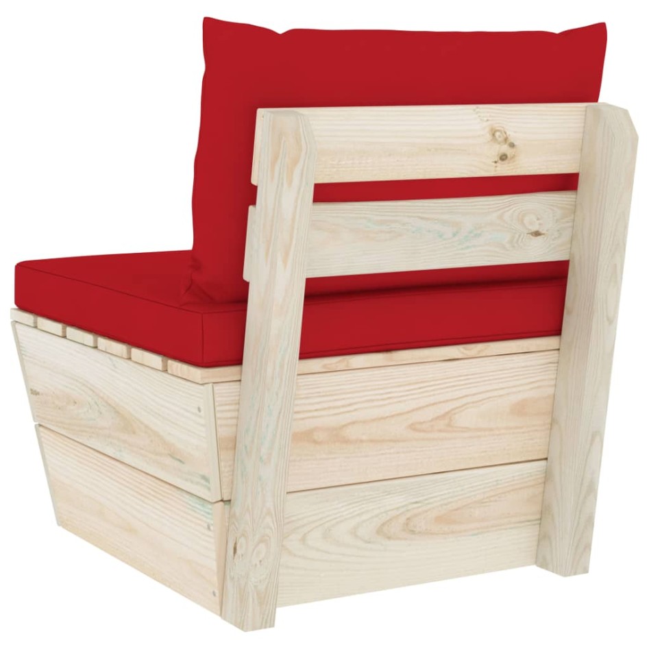 Sofá central de palets jardín cojines madera abeto