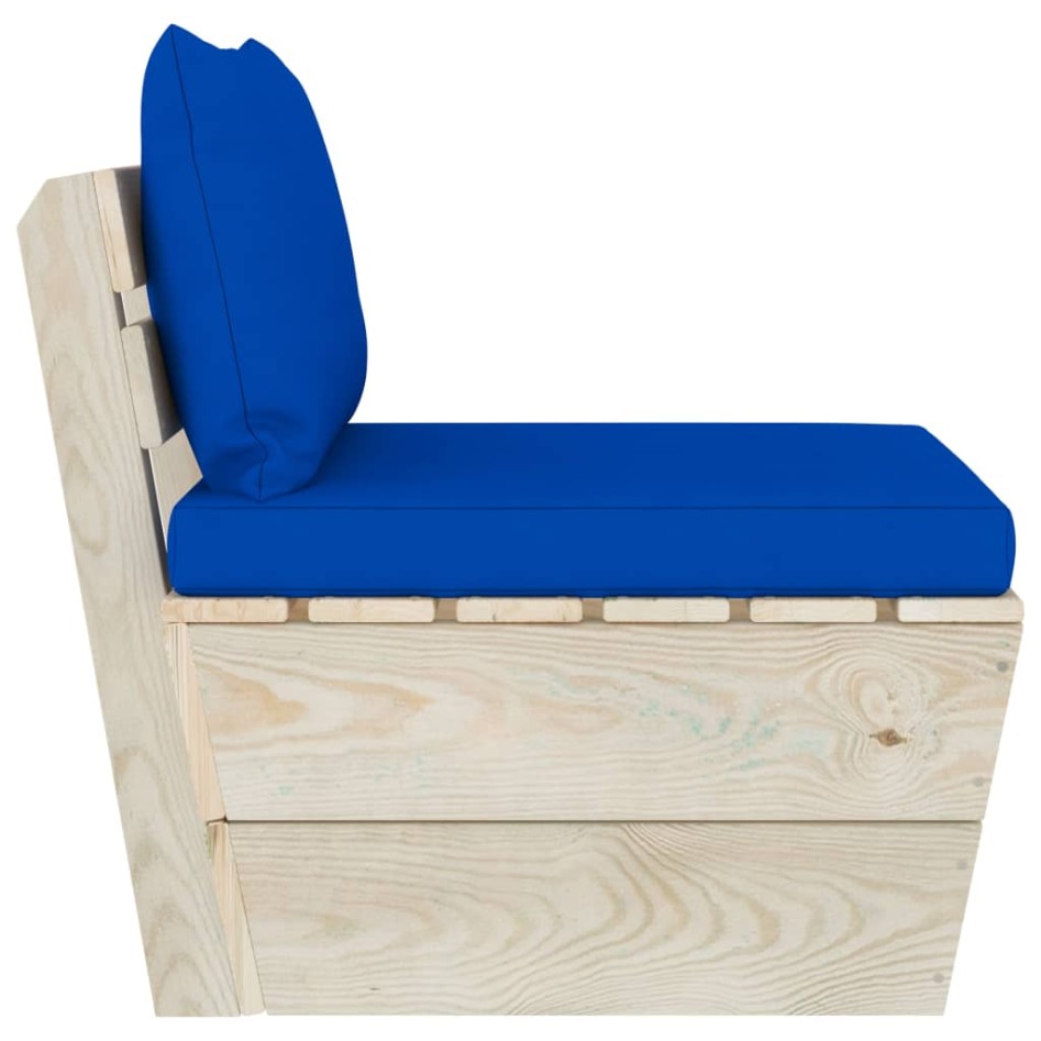 Sofá central de palets jardín cojines madera abeto