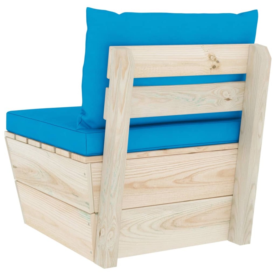 Sofá central de palets jardín cojines madera abeto