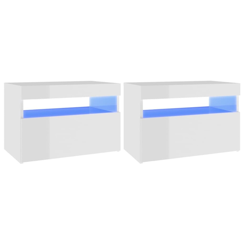 Mesitas noche LED 2 uds contrachapada blanco brillo 60x35x40