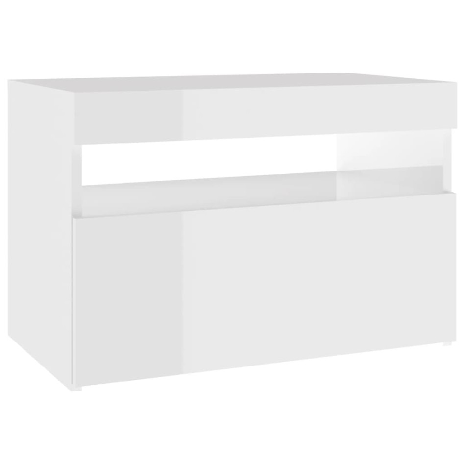 Mesitas noche LED 2 uds contrachapada blanco brillo 60x35x40