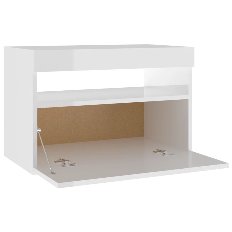 Mesitas noche LED 2 uds contrachapada blanco brillo 60x35x40