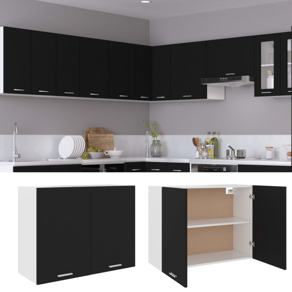 Armario colgante de cocina contrachapada negro 80x31x60