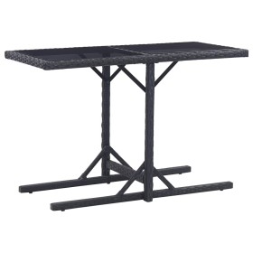 Mesa de jardín de vidrio y ratán sintético negro 110x53x72