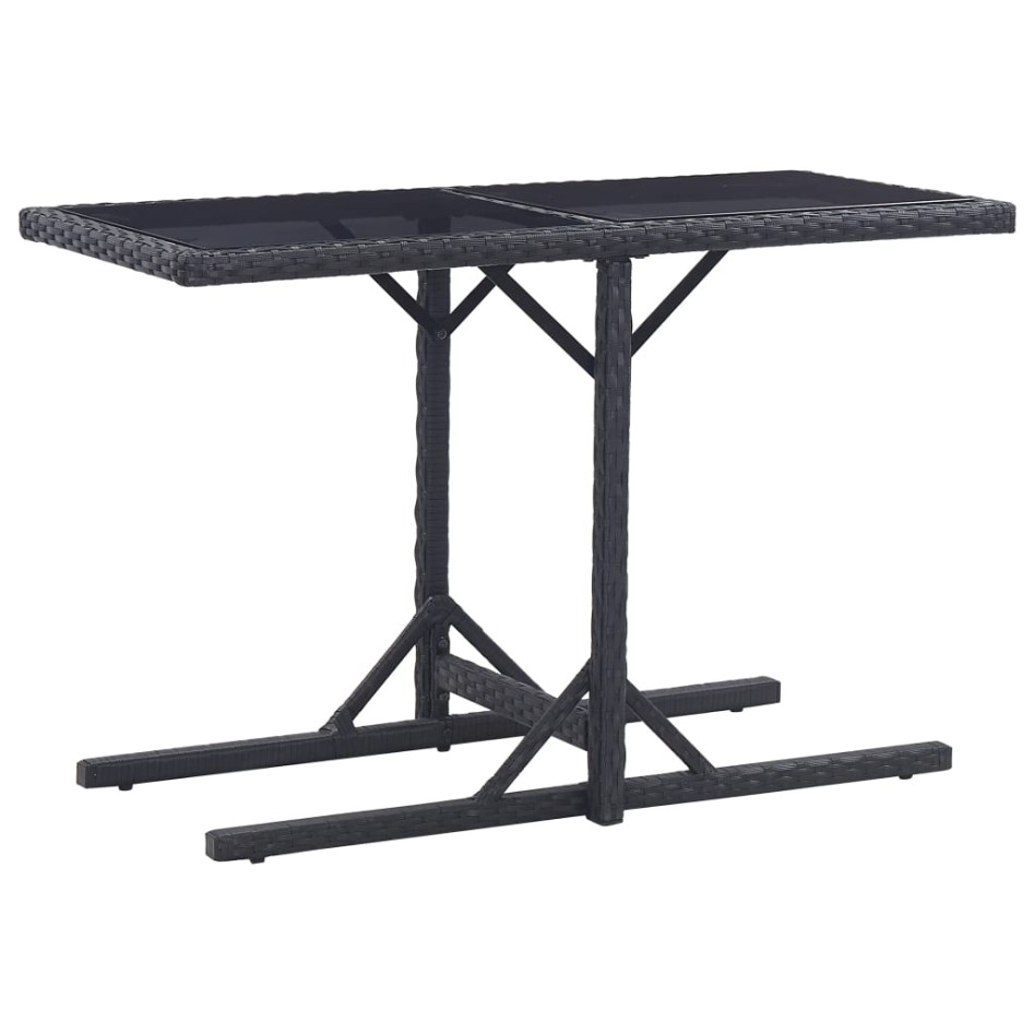 Mesa de jardín de vidrio y ratán sintético negro 110x53x72
