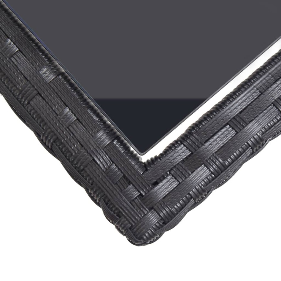 Mesa de jardín de vidrio y ratán sintético negro 110x53x72