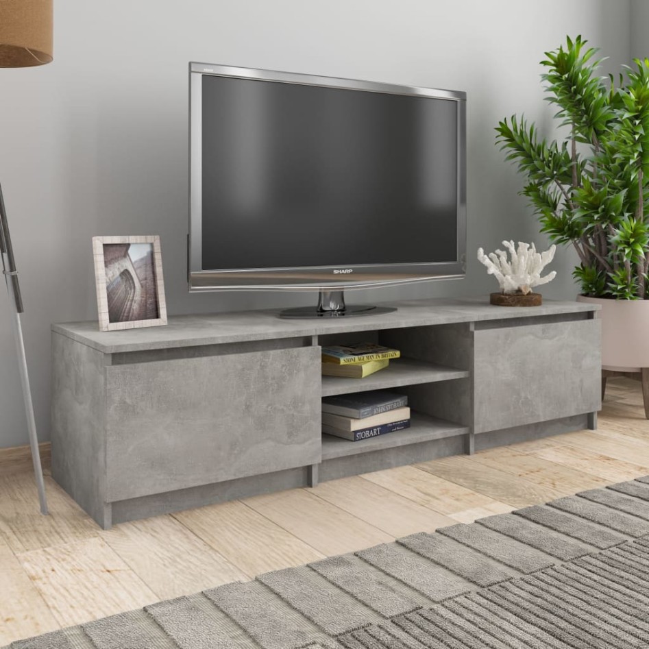 Mueble de TV madera contrachapada gris hormigón 140x40x35,5