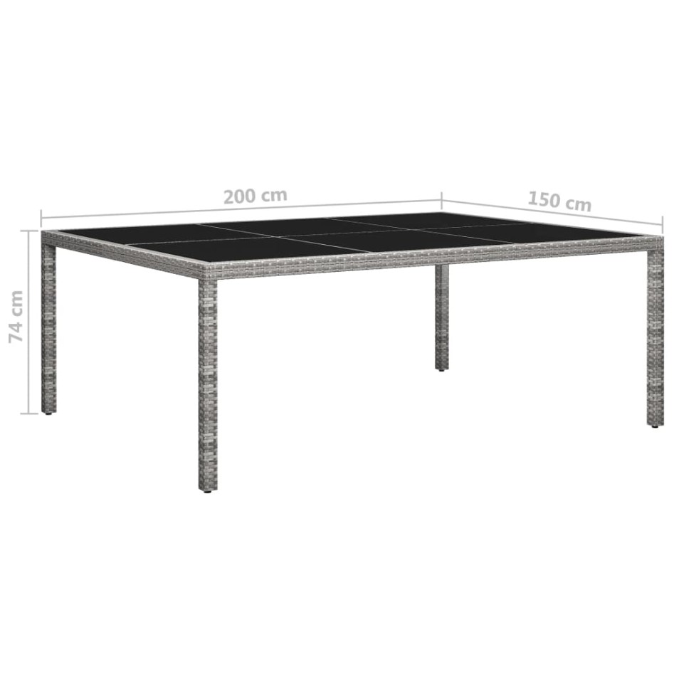Mesa de comedor de jardín ratán sintético gris 200x150x74
