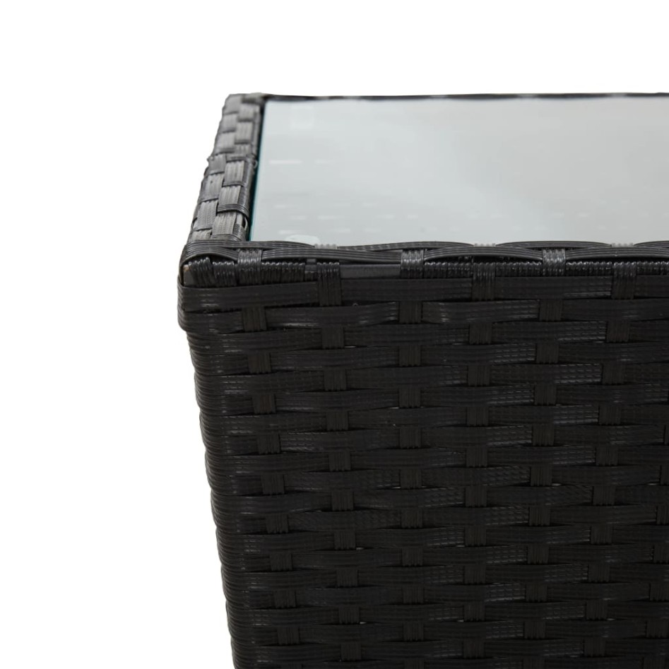 Mesa de centro ratán PE y vidrio templado negro 41,5x41,5x43