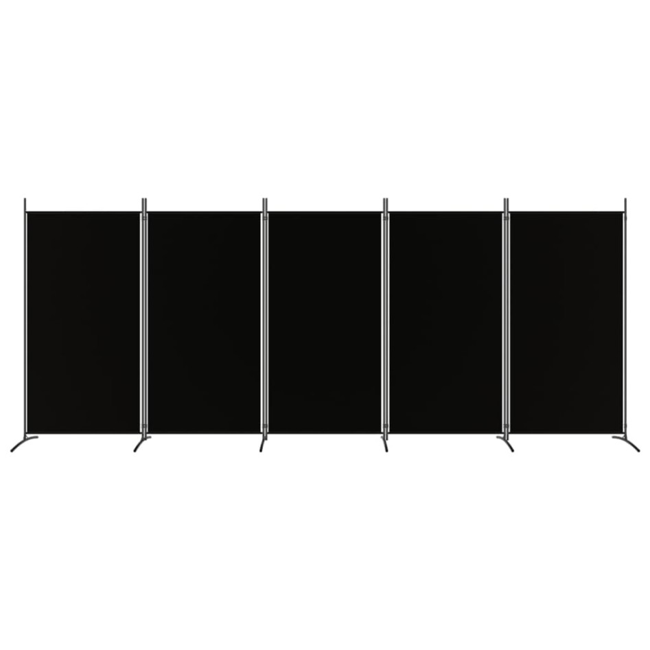 Biombo divisor de 5 paneles de tela negro 433x180