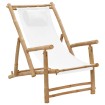 Silla de playa de bambú y lona blanco crema