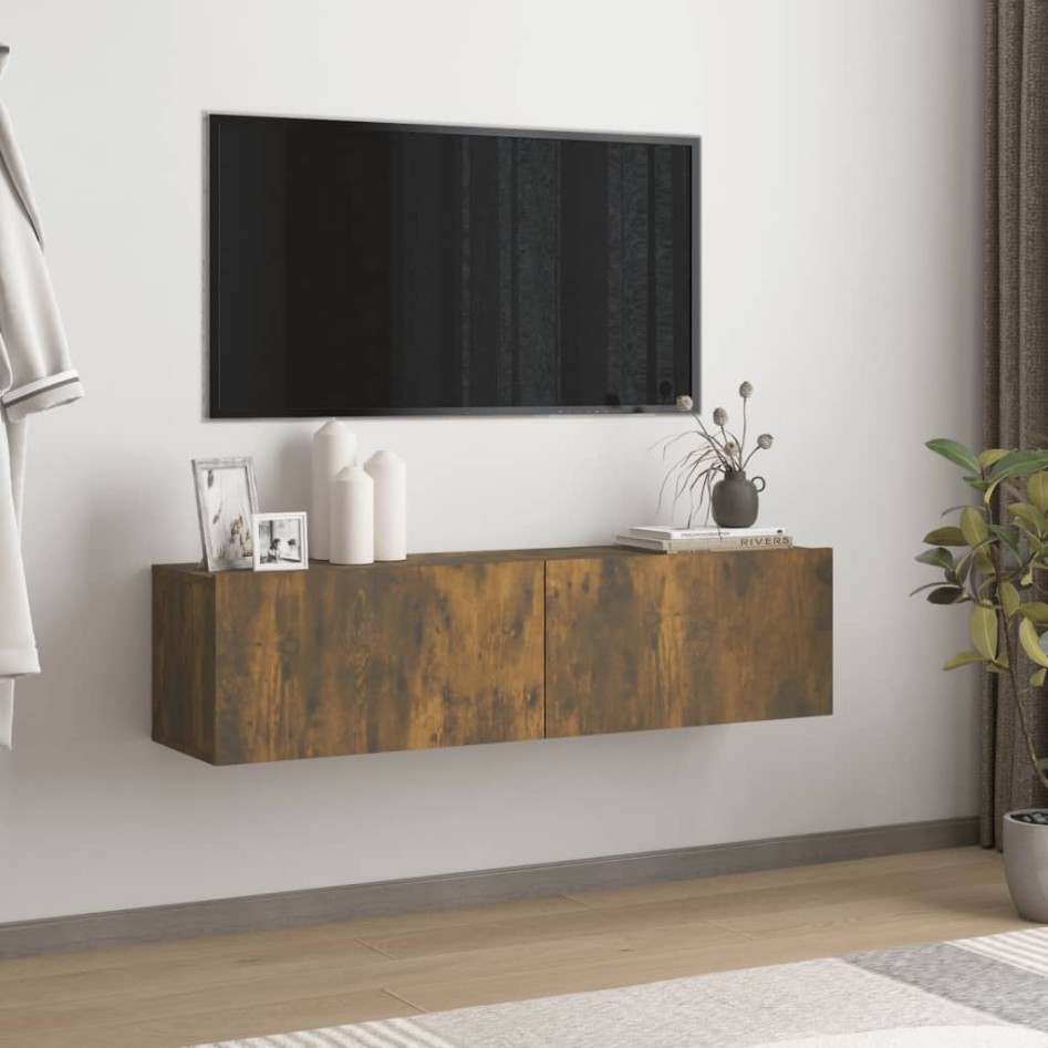 Mueble de pared TV contrachapado roble ahumado 120x30x30