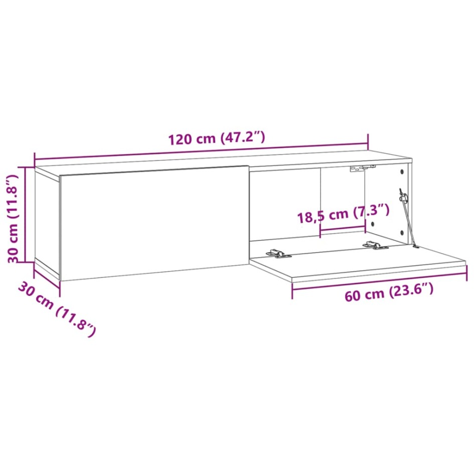 Mueble de pared TV contrachapado roble ahumado 120x30x30