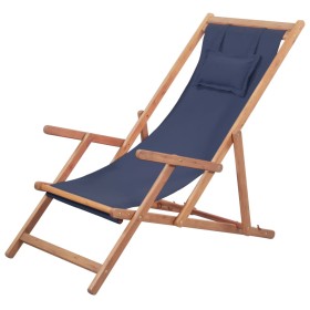 Silla de playa plegable de tela y estructura de madera