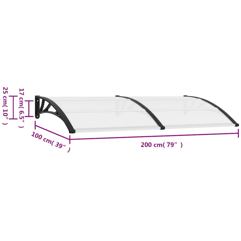 Marquesina para puerta PC negro 200x100