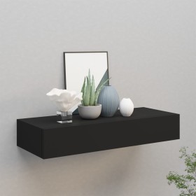 Estante con cajón de pared MDF negro 60x23,5x10