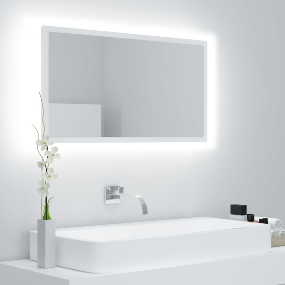 Espejo de baño LED acrílico blanco 80x8,5x37