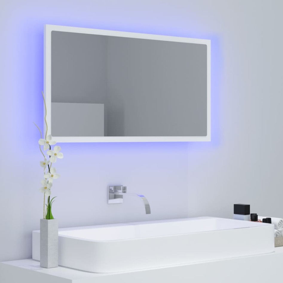 Espejo de baño LED acrílico blanco 80x8,5x37