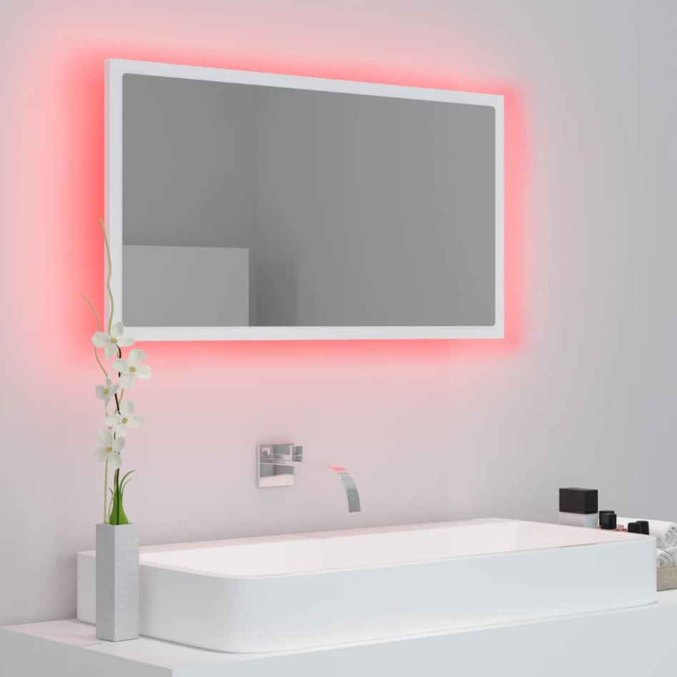 Espejo de baño LED acrílico blanco 80x8,5x37