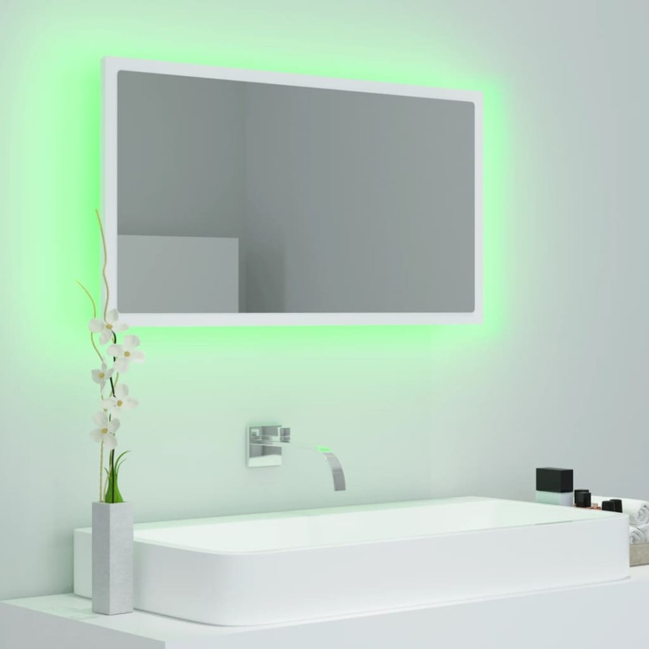 Espejo de baño LED acrílico blanco 80x8,5x37