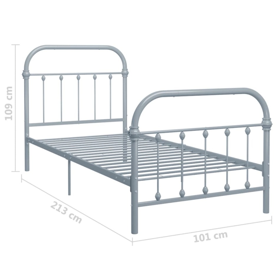 Estructura de cama de metal gris 90x200