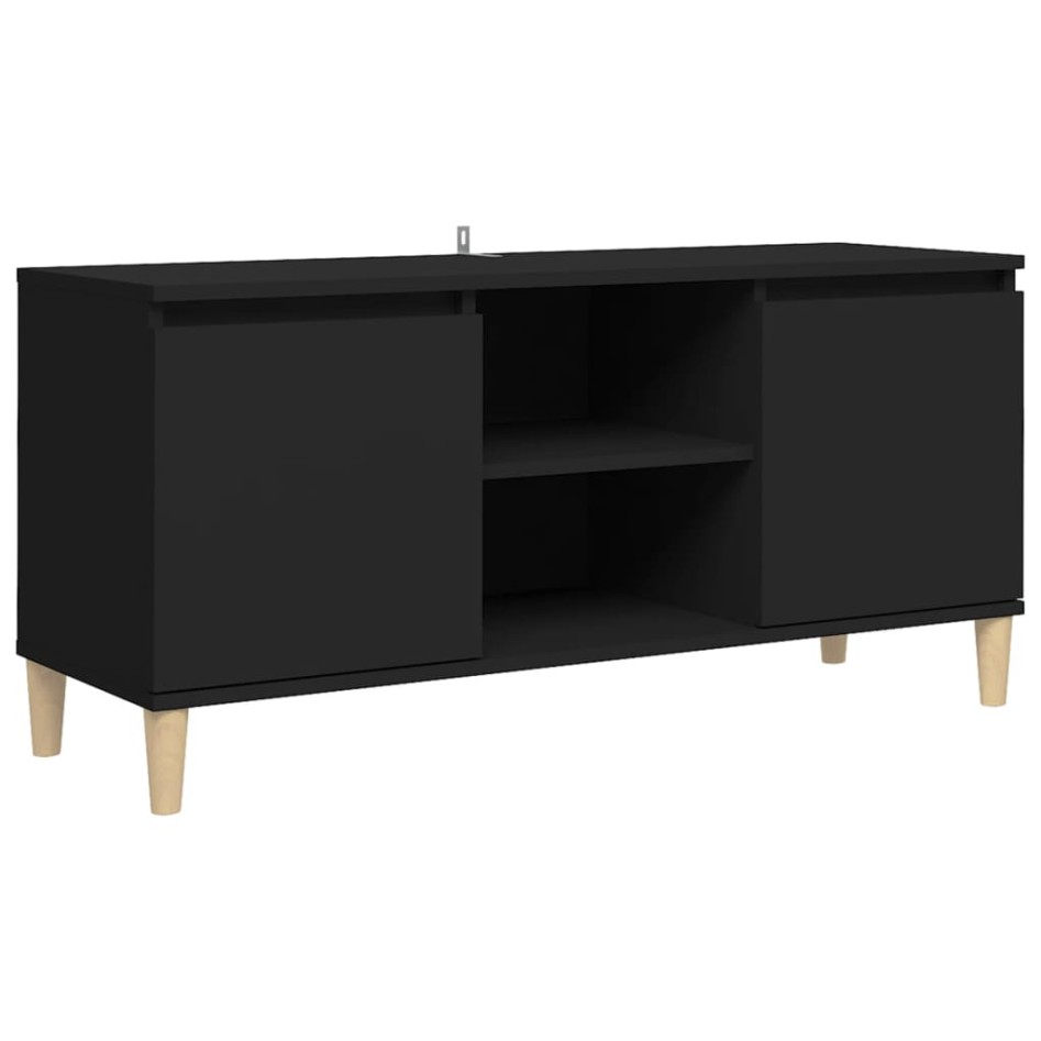Mueble de TV con patas de madera maciza negro 103,5x35x50