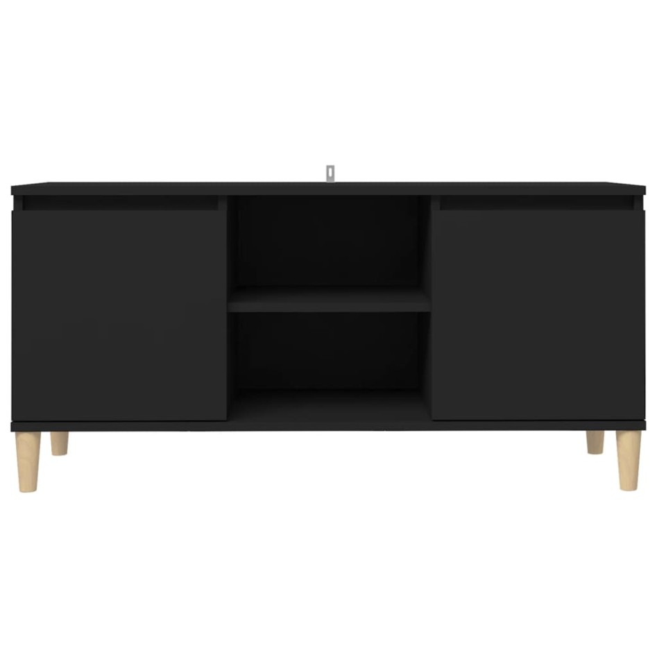Mueble de TV con patas de madera maciza negro 103,5x35x50