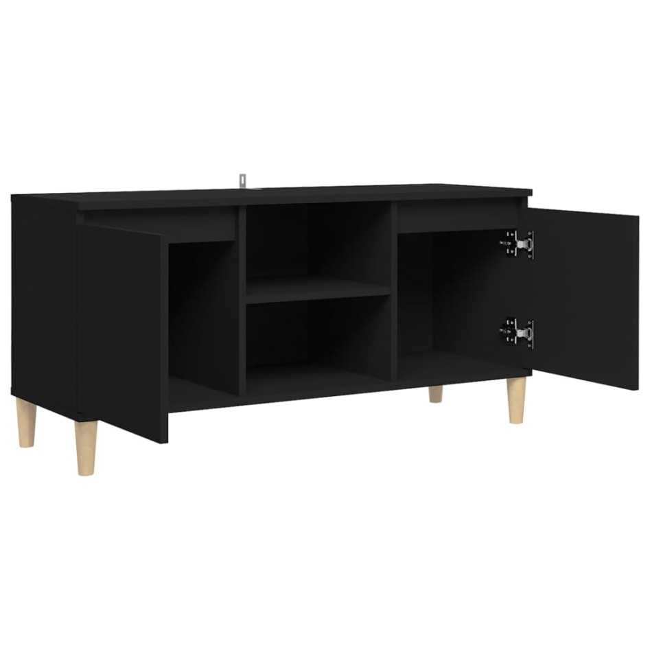 Mueble de TV con patas de madera maciza negro 103,5x35x50