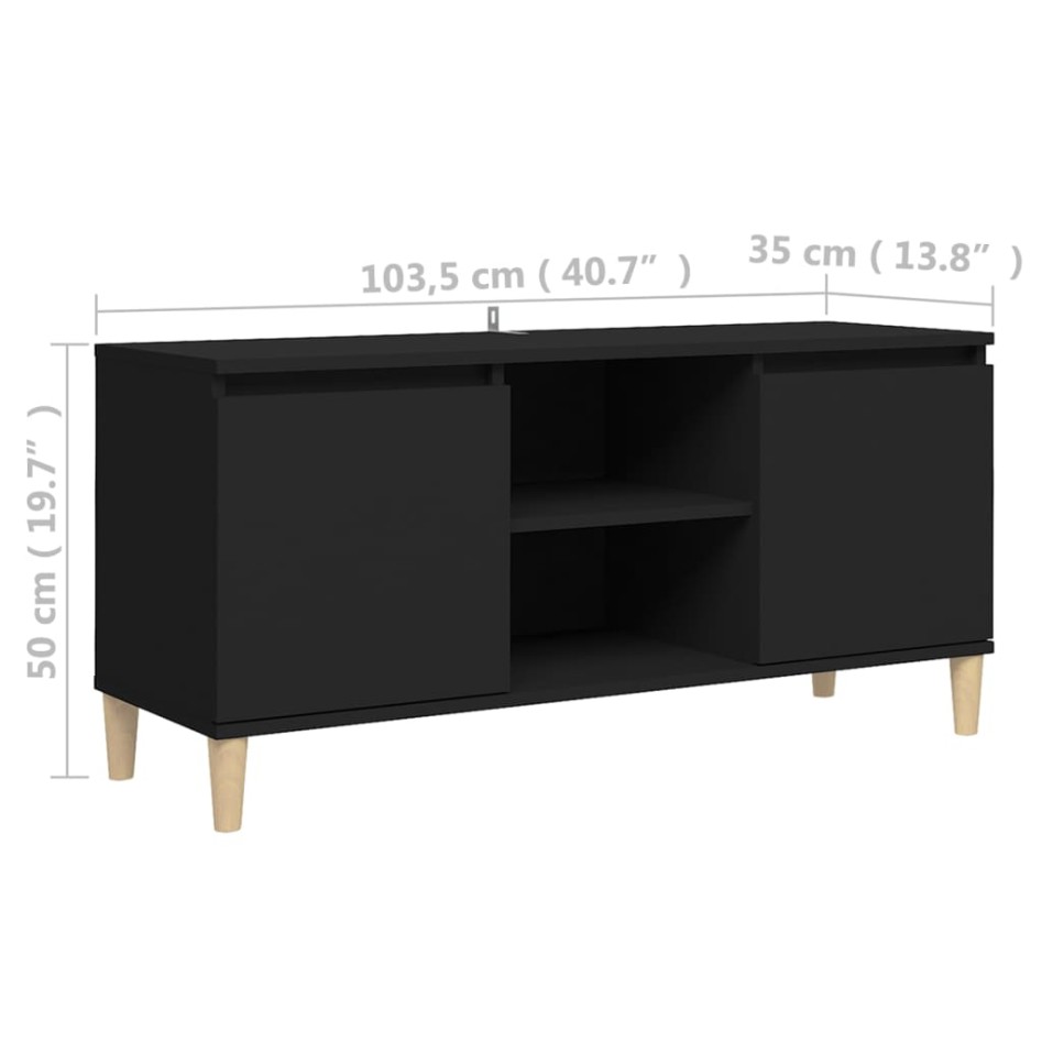 Mueble de TV con patas de madera maciza negro 103,5x35x50