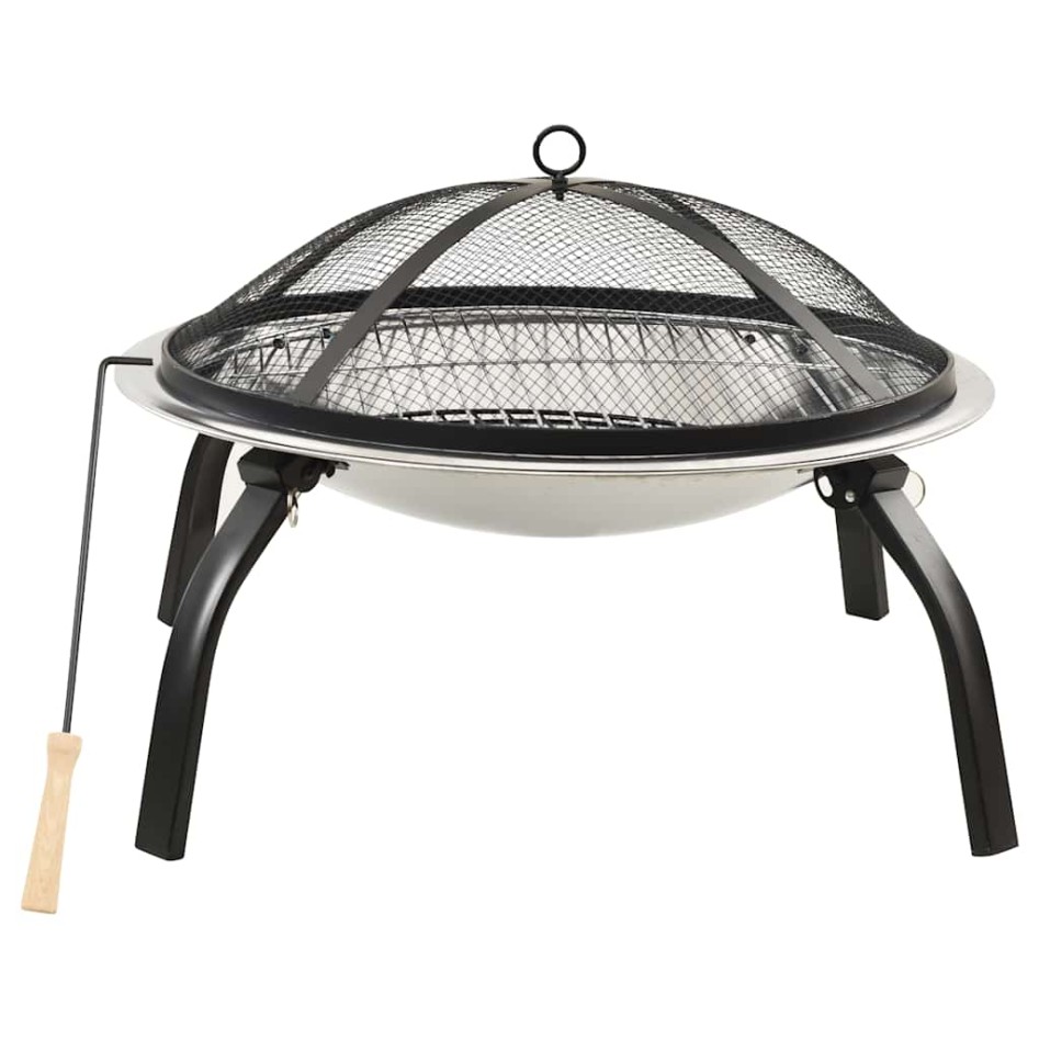 Brasero y barbacoa 2 en 1 atizador acero inoxidable 56x56x49