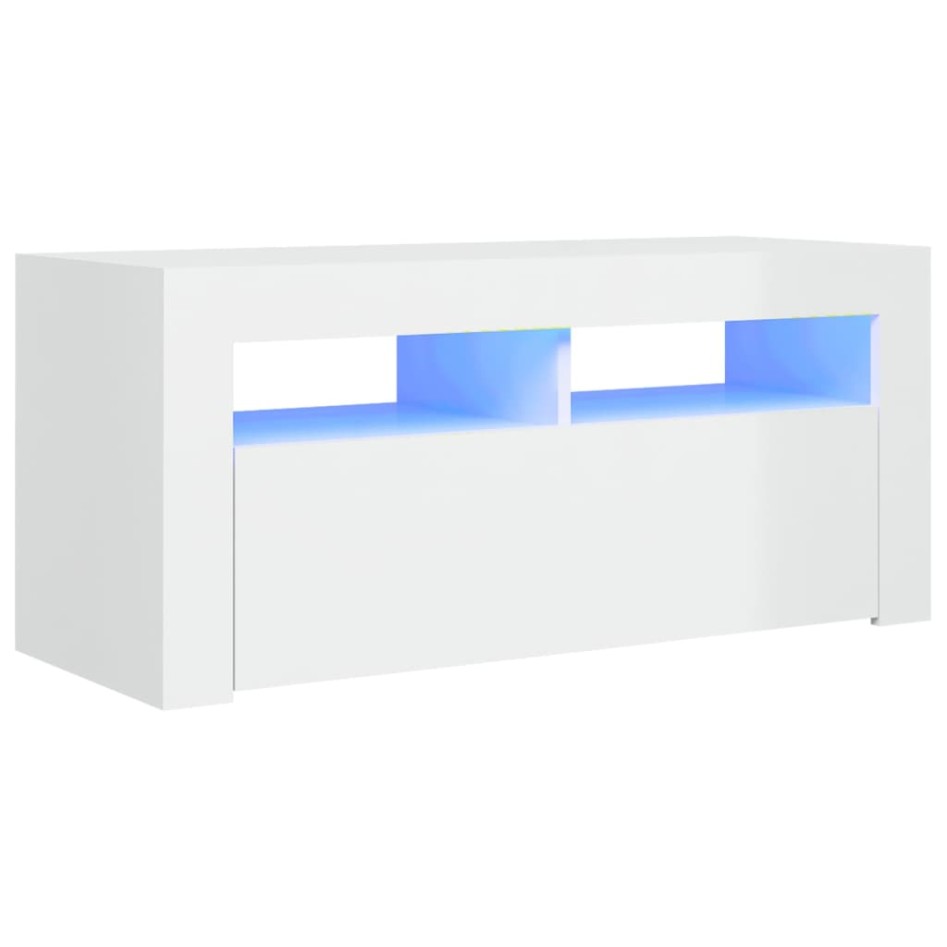 Mueble de TV con luces LED blanco brillante 90x35x40