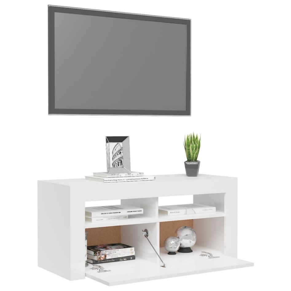 Mueble de TV con luces LED blanco brillante 90x35x40