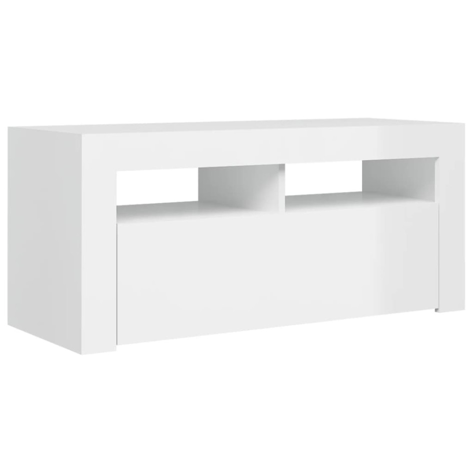 Mueble de TV con luces LED blanco brillante 90x35x40