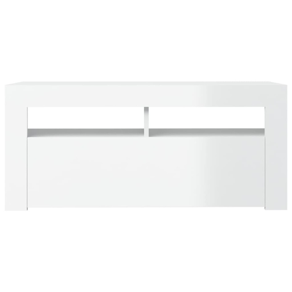 Mueble de TV con luces LED blanco brillante 90x35x40