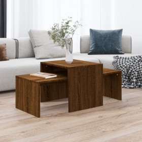 Set mesa de centro madera ingeniería roble marrón 100x48x40
